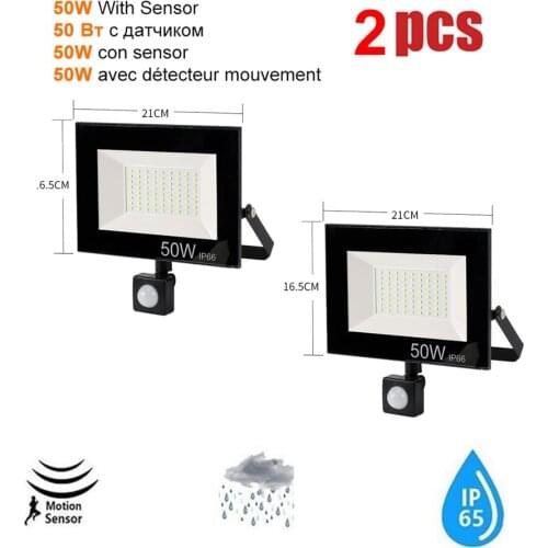 2 pcs 220V 10-100W LED FloodLight Spotlight Exterior Street wall reflector lighting Wireless Pir Motion Sensor Lamp Waterproof R