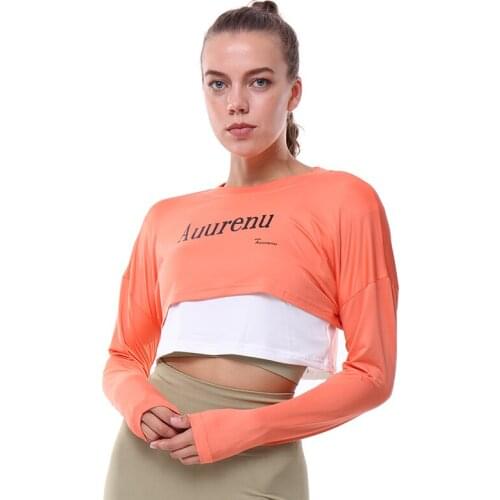 Women Long Sleeve Running Shirts Sexy Exposed Navel Yoga T-shirts Solid Sports Shirts Quick Dry Fitness Gym Crop Tops Sport Wear