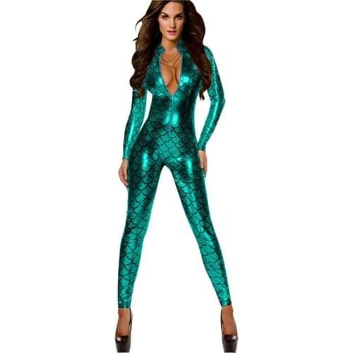 Colors Shiny Mermaid Pole Dance 2016 Faux Snakeskin Latex Catsuit Sexy Women Leather Erotic Long Jumpsuit Bodysuit