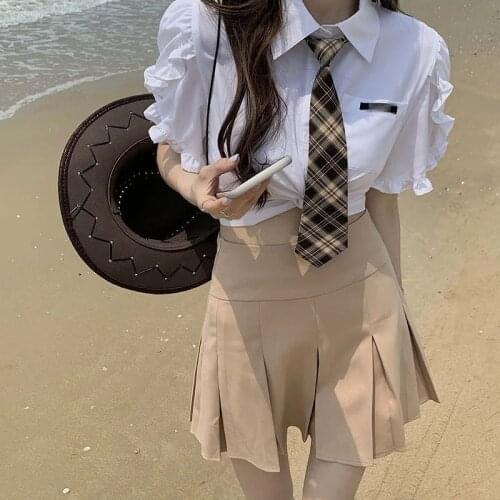Short-sleeved Shirt Set Summer New High Waist Slim Pleated Skirt Harajuku Y2K Skirt 2021 College Style Half-length Skirt Women