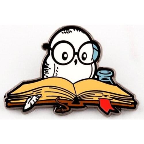 Reading Is Magical Hedwig Hard Enamel Pin Cute Owl with Glasses Cartoons Animal Owl Brooch Accessories Fashion Jewelry Gift