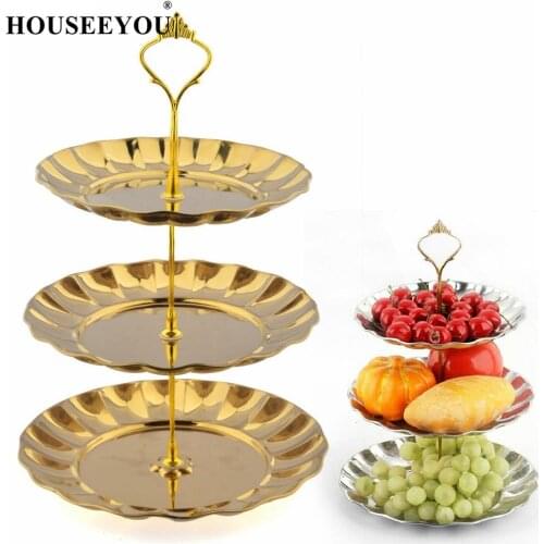 3 Tier Stainless Steel Gold Cake Stand Top Quality Stainless Steel Circle Round Display Wedding Birthday Party Cupcake Standaard