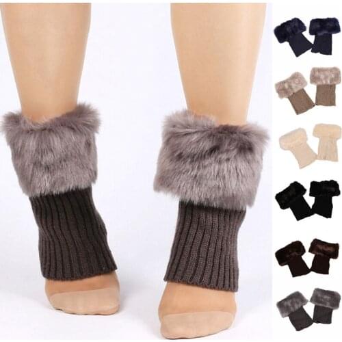 1 Pair Women Girls Winter Warm Crochet Knitted Boot Cuffs Topper Thicken Furry Plush Solid Color Stretchy Short Leg Warmers Boot