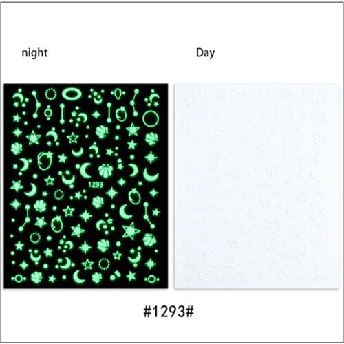 10PCS Moon Sun Star Shell Circle Luminous Nail Art Transfer Adhesive Nail Sticker Decorative Accessories Slider Sticker