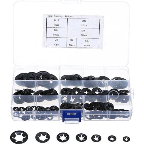 280Pcs/set Car Auto M3 M4 M5 M6 M8 M10 M12 Starlock Push Nut Star Lock Washer Speed Flat Shaft Fastener Hardware Gasket Tool