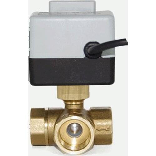 3/4" Brass Motorized Ball Valve 3-Wire Two Control Electric Actuator AC220V 3 Ways with Manual Switch