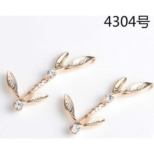 50pcs/lot 18*37mm Fashion Alloy Gold Color Crystal Branch (no hole) Charms For DIY Jewelry Handmade Making