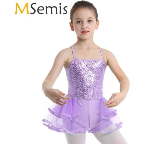 Kids Girls ballet dress Spaghetti Shoulder Straps Shiny Sequins Tiered Mesh tutu ballet leotards for girls child gymnastic dress