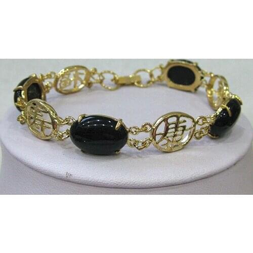 FREE SHIPPING>> Wholesale chinese 12X16mm Bead black JADE lucky Bracelet 7.5"