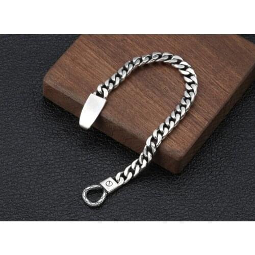 925 Sterling Silver link chain bangle Bracelet men women jewelry 19cm A3923