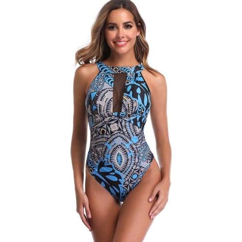 One Piece Printed Swimsuit Mesh Bikini Womens Swimwear