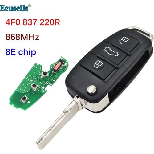 Flip Remote Car Key Fob 3 Buttons FSK 868MHz 8E Chip for Audi A6 A6L S6 Q7 2006 2007-2012 4F0837220R / 4F0 837 220R HAA blade