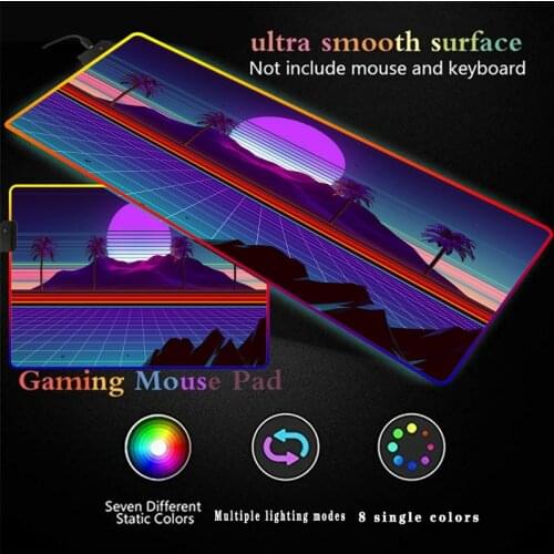Scenery Mountain Palm Trees Gaming Mouse Pad RGB with USB Ports Oversized Glowing LED Illuminated Large Gamer Mousepads Desk Mat