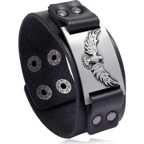 Jessingshow Punk Men Bracelets Male Eagle Alloy Retro Bracelet Genuine Leather Width Bracelets Woman Jewelry Bangles