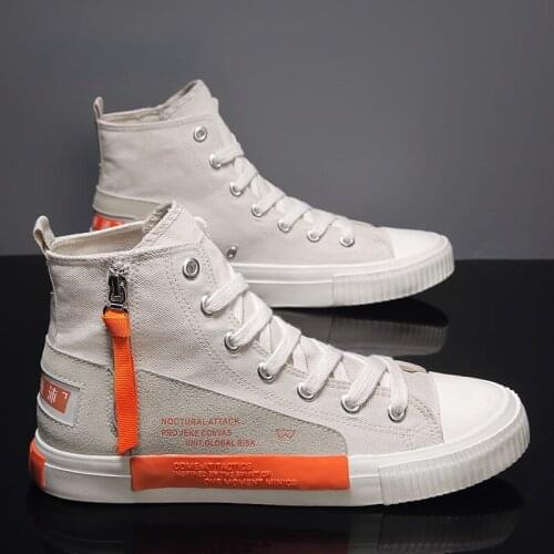 Fashion Mens Vulcanized Canvas High-Top Shoes 2021 Spring New Sneakers Casual Ankle Zipper Outdoor Walking Tennis