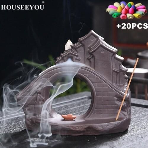 + 20pcs Cones Zisha Xiaoqiao Flowing Water Reflux Incense Burner Creative Aromatherapy Furnace Home Decoration Craft Ornament