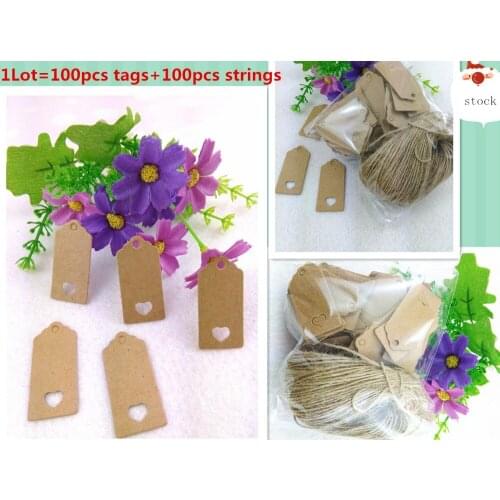 100X Brown Kraft Paper Tags Lace Scallop Head Label Luggage Wedding Note +String DIY Blank price Hang tag Kraft Gift Hang tag