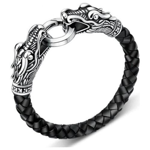 Leather Tibetan silver men bracelet titanium fashion male vintage accessories parataxis dragon bracelet men jewelry