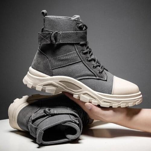 Men Ankle Boots Outdoor Fashion Canvas High Top Shoes Men Casual Shoes Military Boots Men Black Chelsea Boots zapatos de hombre
