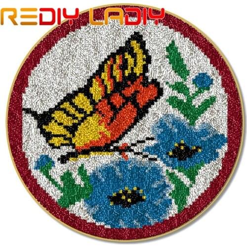 Latch Hook Rug Kits Crocheting Carpet Rug Butterfly Acrylic Yarn Pre-Printed Canvas Cushion Mat Crochet Tapestry Hobby & Crafts