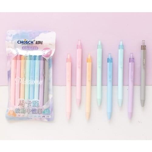 8pcs Sweet Macaron Pen Set 0.5mm Ballpoint Roller Ball Pens Marker Liner Office School Supplies Girl Gift H6567