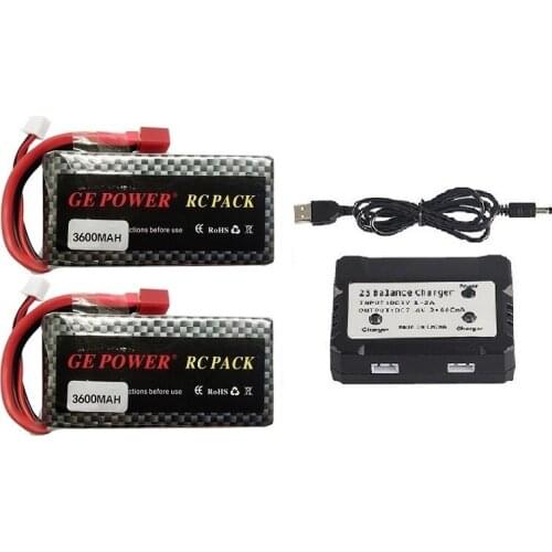 Upgrade to 7200mAh 2S 7.4V 3600mAh RC Lipo Battery 40C Max 60C with charger for Wltoys 12428 12423 RC Car FY07 03 Q39 parts