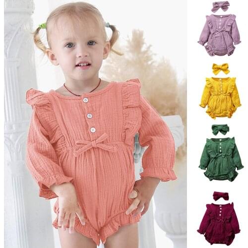 Baby Girl Clothes Baby Clothes Set Roupas Newborn Infant Baby Girl Long Sleeve Bowtie Ruffle Romper Bodysuit+Headband Set