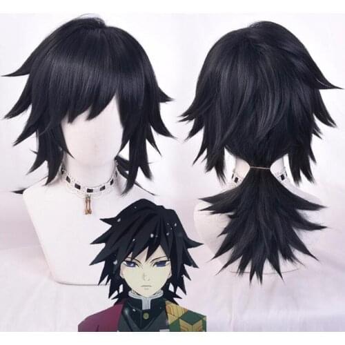 Demon Slayer Kimetsu No Yaiba Tomioka Giyuu Black Ponytail Wig Cosplay Costume Men Women Heat Resistant Synthetic Hair Wigs