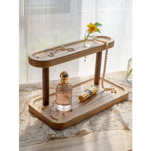 Solid Wood Storage Rack Sundries Double Layered Storage Rack Succulent Display Flower Stand Desktop Dresser Dessert Decoration