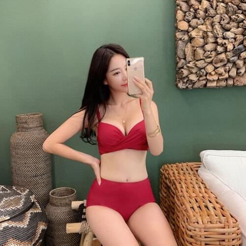 Thong Bikinis 2020 Women Sexy Swimwear Female Swimsuits Solid Bikini set Red Biquini Bathing Suit Beachwear High waisted