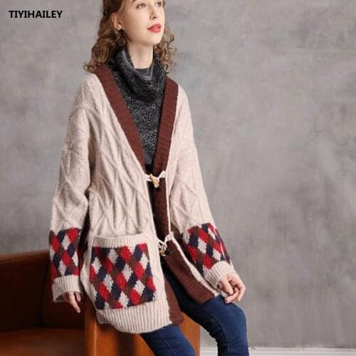 TIYIHAILEY Free Shipping Fashion Knitted Sweater Coat Cardigan Women Outerwear With Pockets V-neck Autumn And Winter Loose
