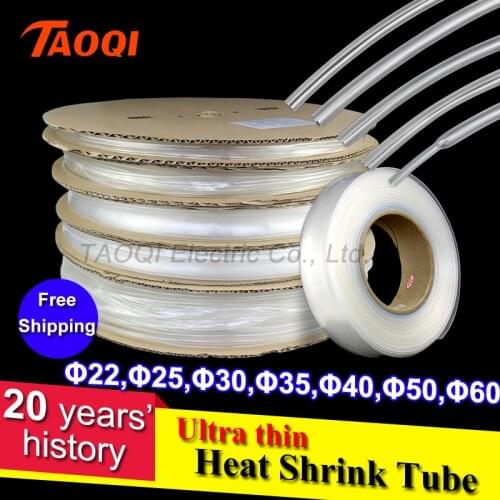 Free Shipping 1Meter 2:1 Clear Heat Shrink Tube transparent 22mm 25mm 30mm 35mm 40mm 50mm 60mm thin Heatshrink Tubing wrap