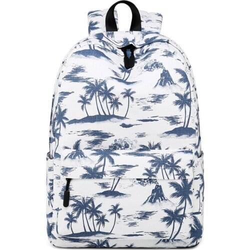 Waterproof Coconut Tree Printing Backpack Women School Students Back Pack Female 14-15.6 Inch Laptop Cute Book Bag For Girls