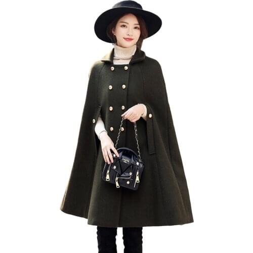 Long Wool Cloak Jacket Women Double Breasted Military Oversized Streetwear Casual Wool Cape British Style Work Party Poncho Coat