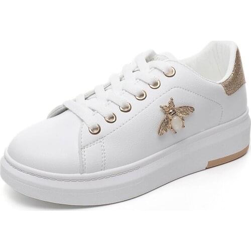 Women Casual Shoes 2021 New Women Sneakers Fashion Breathable PU Leather Platform White Women Shoes Soft Footwears Rhinestone