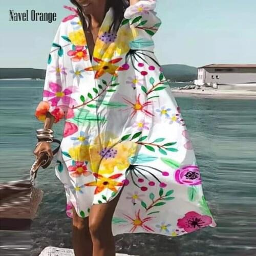 Women Turn-Down Collar Button Casual Dress Spring Autumn Full Sleeve Loose Ladies Dress Fashion Printing Elegant Dress Vestidos