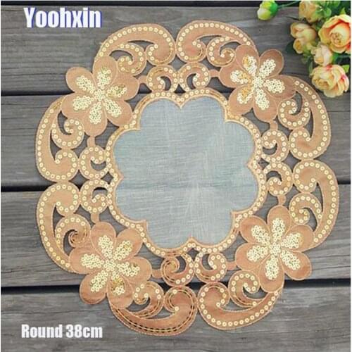 Gold sequin embroidery place table mat cloth lace pad cup mug tea drink doilies Coffee coaster Christmas dining placemat kitchen