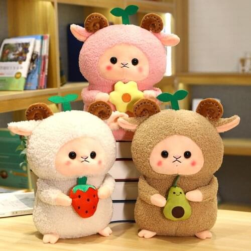 1pc 25/35CM Kawaii Sheep Holding Fruit Plush Toys Stuffed Animal Lovely Dolls for Children Kids Nice Birthday Valentines Gifts