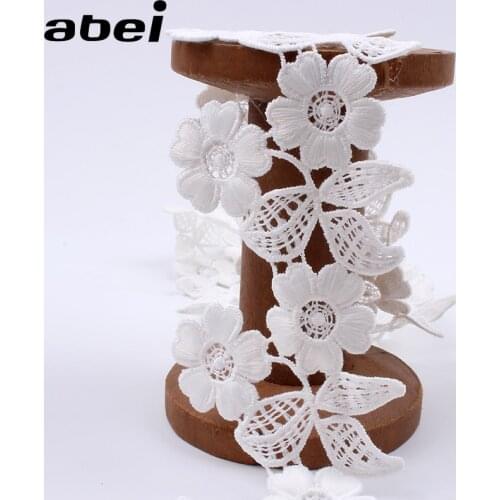 2Yards/lot 7cm width White Water Soluble appliques Diy Clothes Lace Trims Handmade Sewing lace accessories Wedding Party Dress