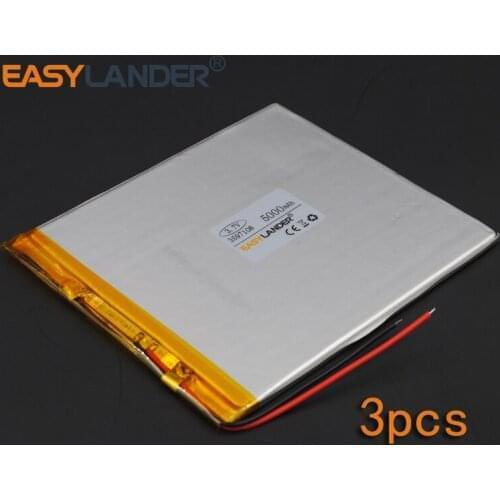 3pcs/Lot 3.7V 5000mAh 3597108 Rechargeable li Polymer Li-ion Battery For Bluetooth Notebook Tablet PC electronics safety lamp