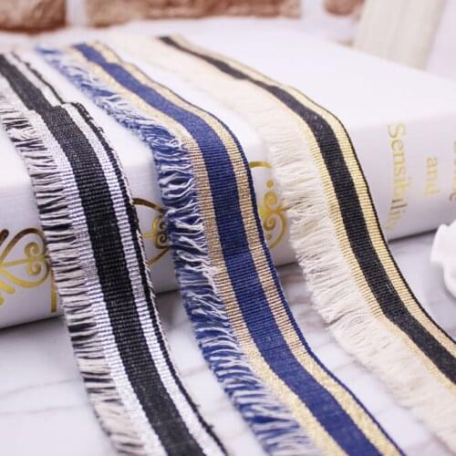 45Yards Gold Silver Korea Ribbon Tassel Lace Trims DIY Handmade Sewing Curtains Hats Accessories Tassel Lace Fabric