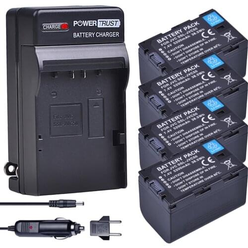 4Pc 5200mAh SSL-JVC50 SSL JVC50 JVC50 Battery + Charger Kits for JVC SSL-JVC70 GY-HMQ10, GY-LS300, GY-HM200, GY-HM200U, GY-HM250