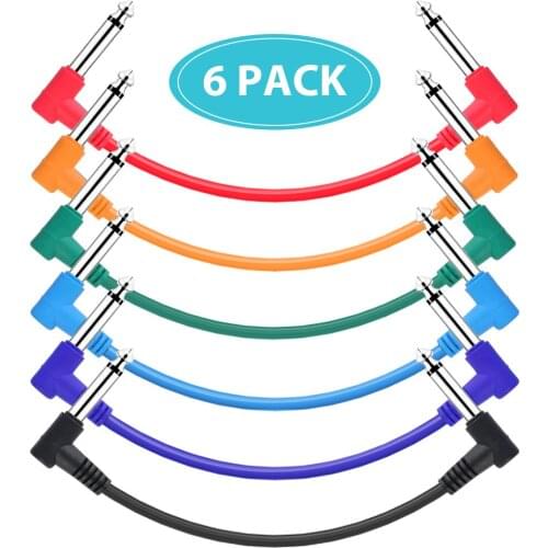 Ammoon Guitar Effect Pedal Cables Instrument Patch Cord 15cm 1/4 Inch Right Angle TS Plug PVC Jacket Audio Cable 6pcs/pack