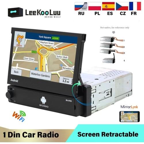 LeeKooLuu 1 Din Car Radio 7" Auto Retractable Screen Car Multimedia GPS Navigation Bluetooth Mirrorlink Android 1Din Autoradio