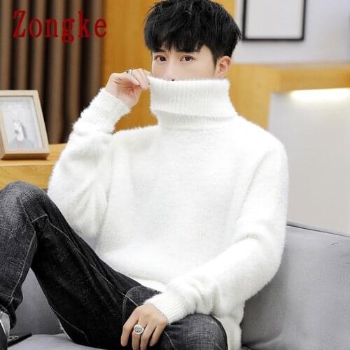 Zongke White Pullover Turtleneck Men Sweater Fashion Knitted Sweater Men Clothing M-2XL 2021 Autumn Winter New Arrivals