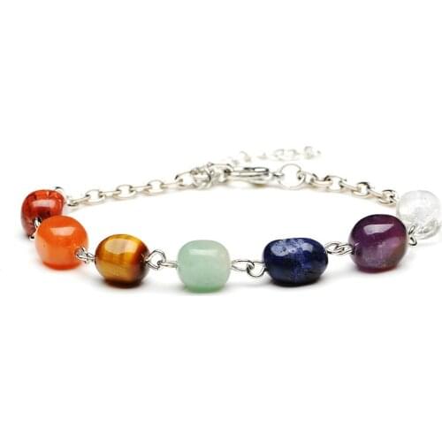 FYJS Unique Silver Plated 7 Colors Irregular Shape Quartz Stone Healing Reiki Chakra Bracelet Inspiration Jewelry