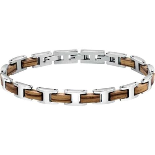Runda Stainless Steel Bracelet For Men And Women 18/20Cm Two-Color Steel And Wood Bracelet Handmade Jewelry New Products