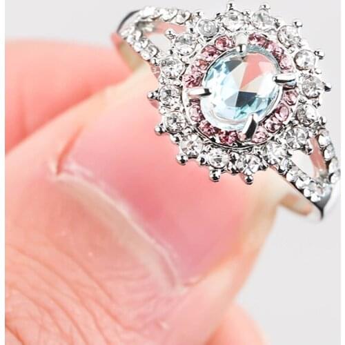 Charm Light Blue Stone Rings for Women Wedding Bridal Classic Jewelry Girlfriend Engagement Gift Anniversary Crystal Ring