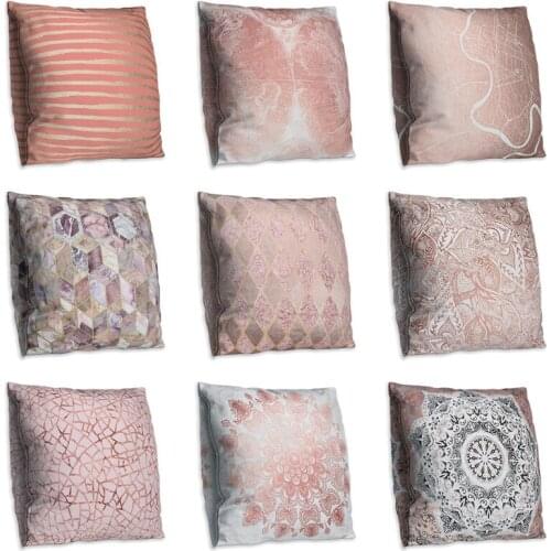 Pink Flower Pattern Cotton Double Sides Sofa Cushion Cover Rose Golden Geometric Throw Pillow Case Cushion 45x45cm