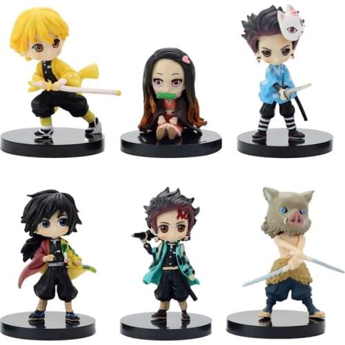 6pcs/set Demon Slayer Action FiguresToy Kimetsu No Yaiba Nezuko Zenitsu Tanjirou Giyuu Inosuke Kyoujurou QVer Anime Figurine Toy